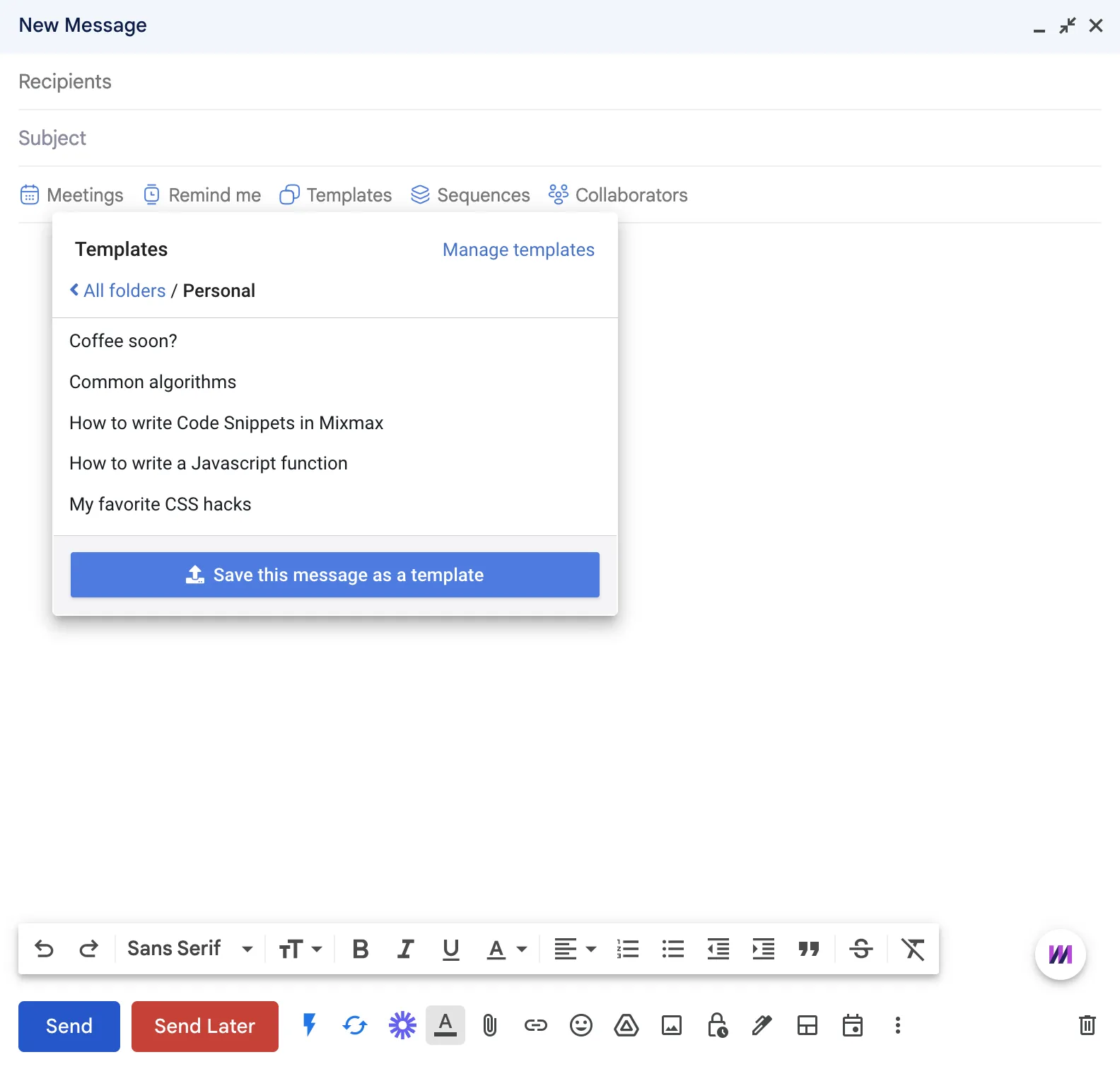 Code snippet as a template in email
