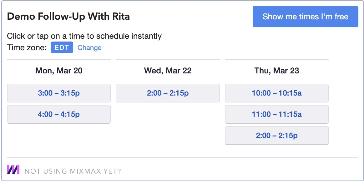 Demo follow up email availability - Mixmax
