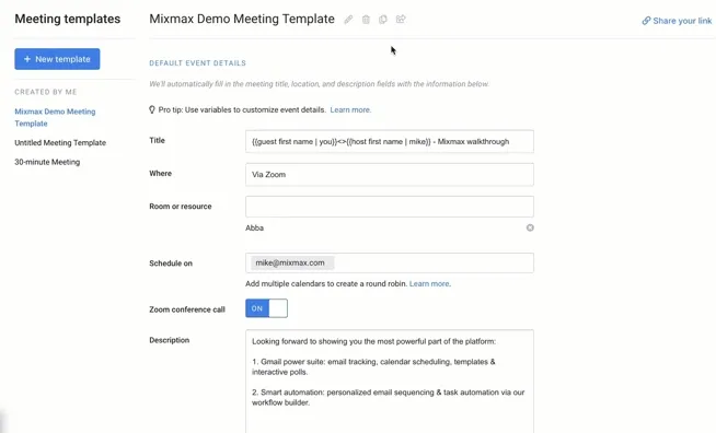 how to share a meeting template