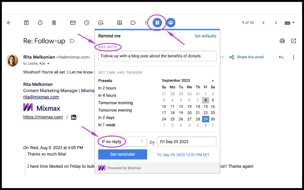 A Mixmax reminder