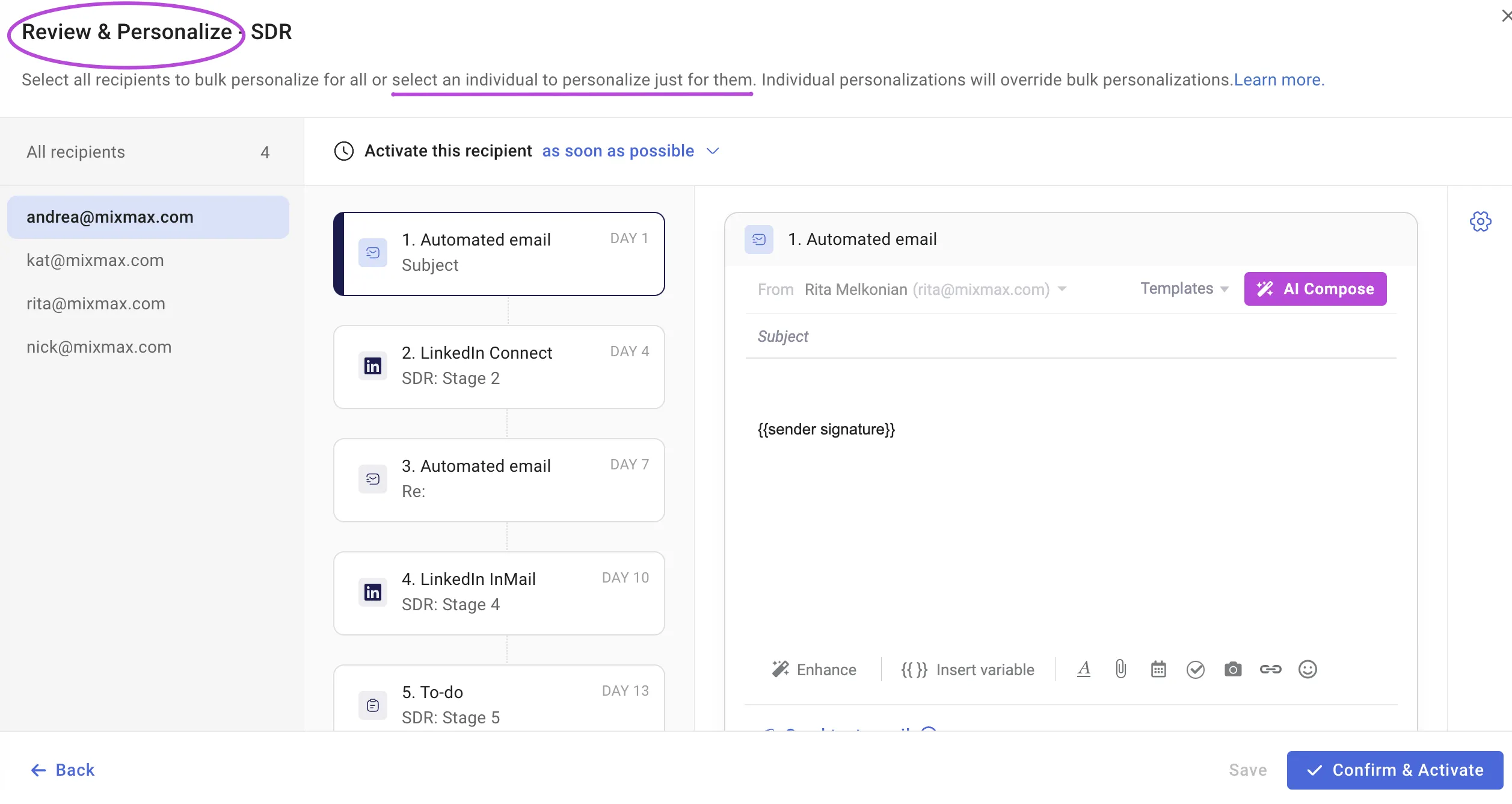 Sequence personalization