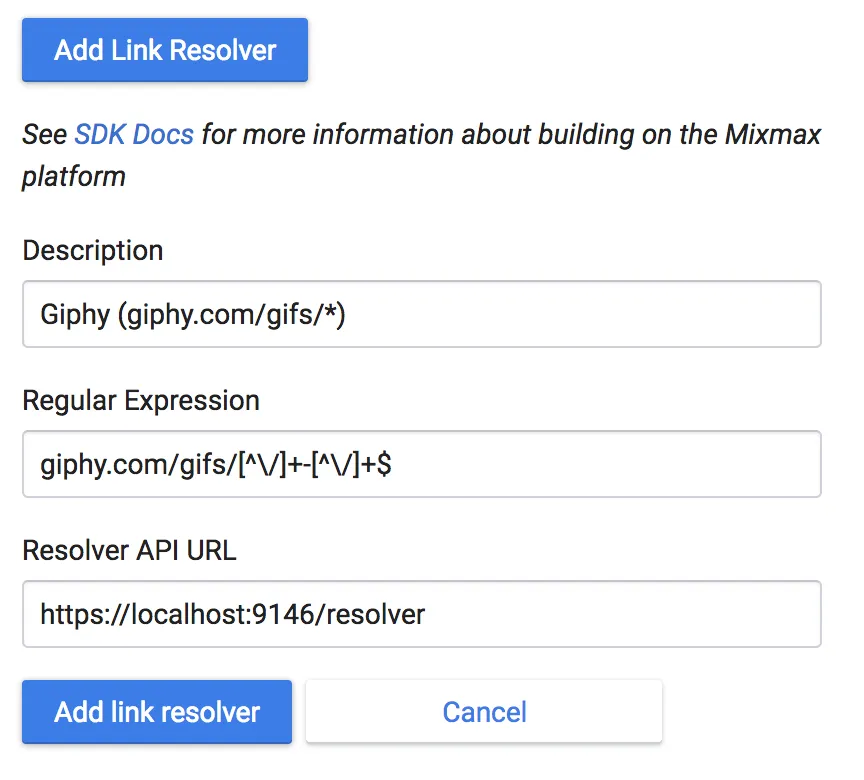 Adding Giphy Link Resolver to the Mixmax Integrations page