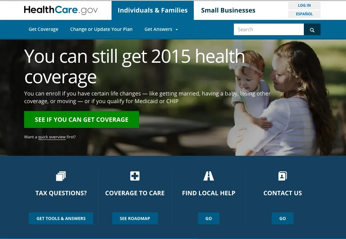The healthcare.gov homepage, the reference design for the Too Soon round