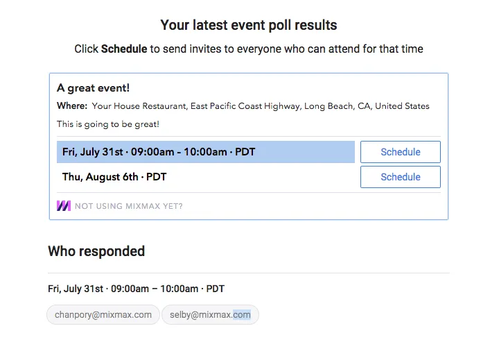 Group event poll results Group event poll results