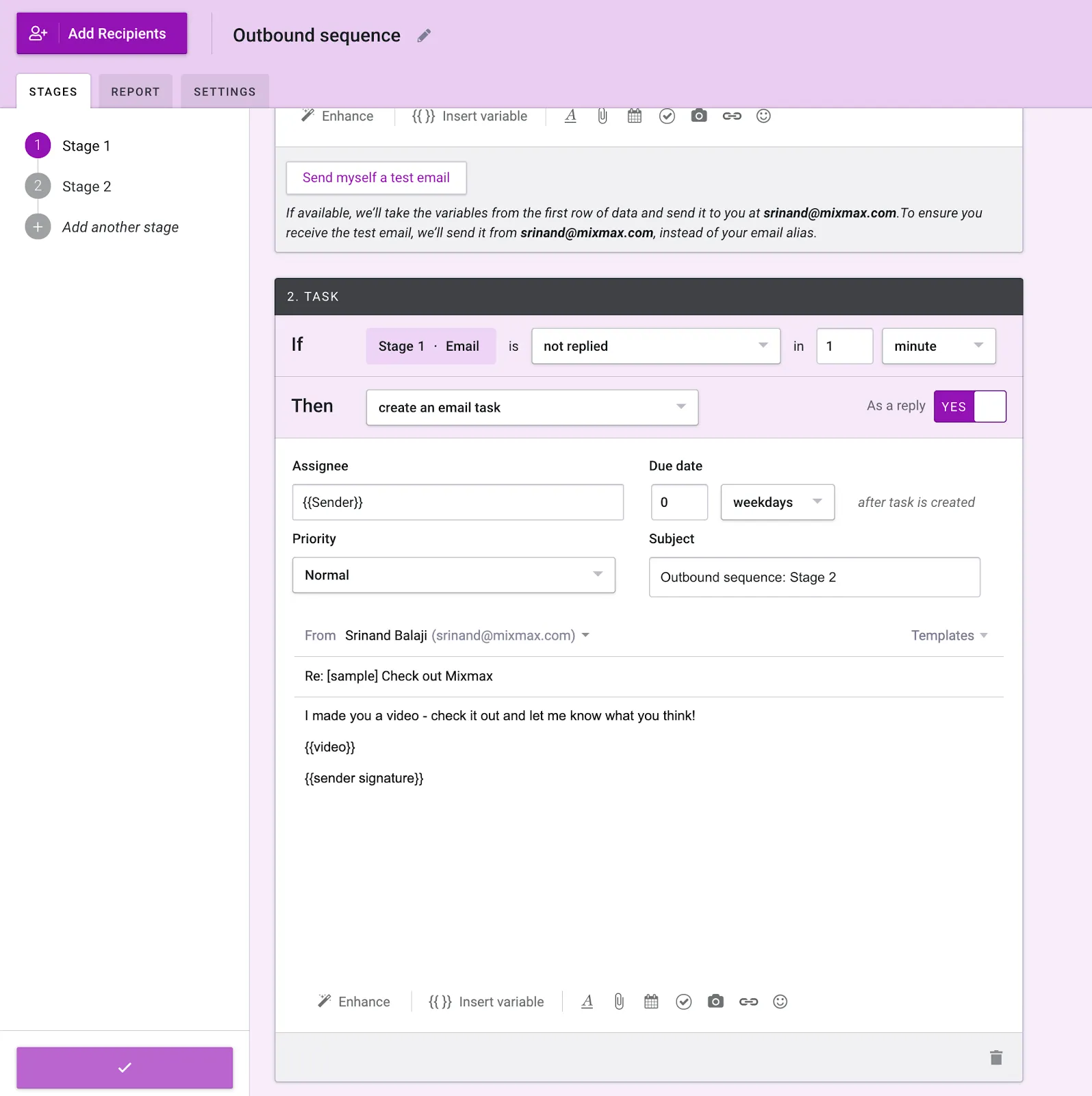 Manual Email Task Step in a Mixmax Sequence Adding an Email Task to a Sequence