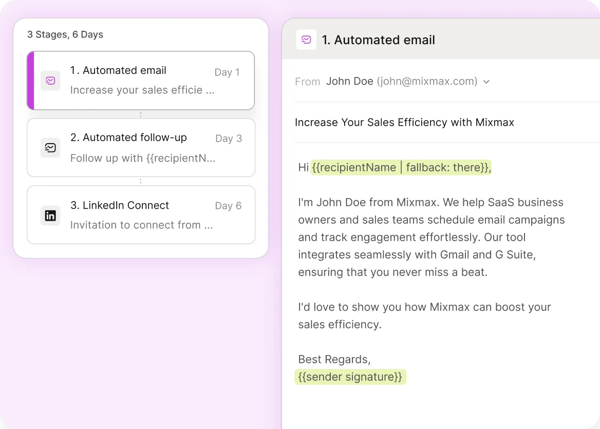 Multi-step outreach sequence inside Mixmax