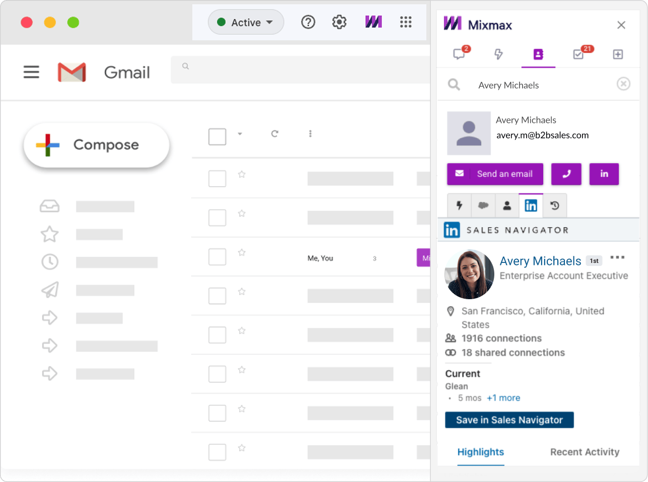 Quickly view LinkedIn Sales Navigator insights with the Mixmax Sidebar
